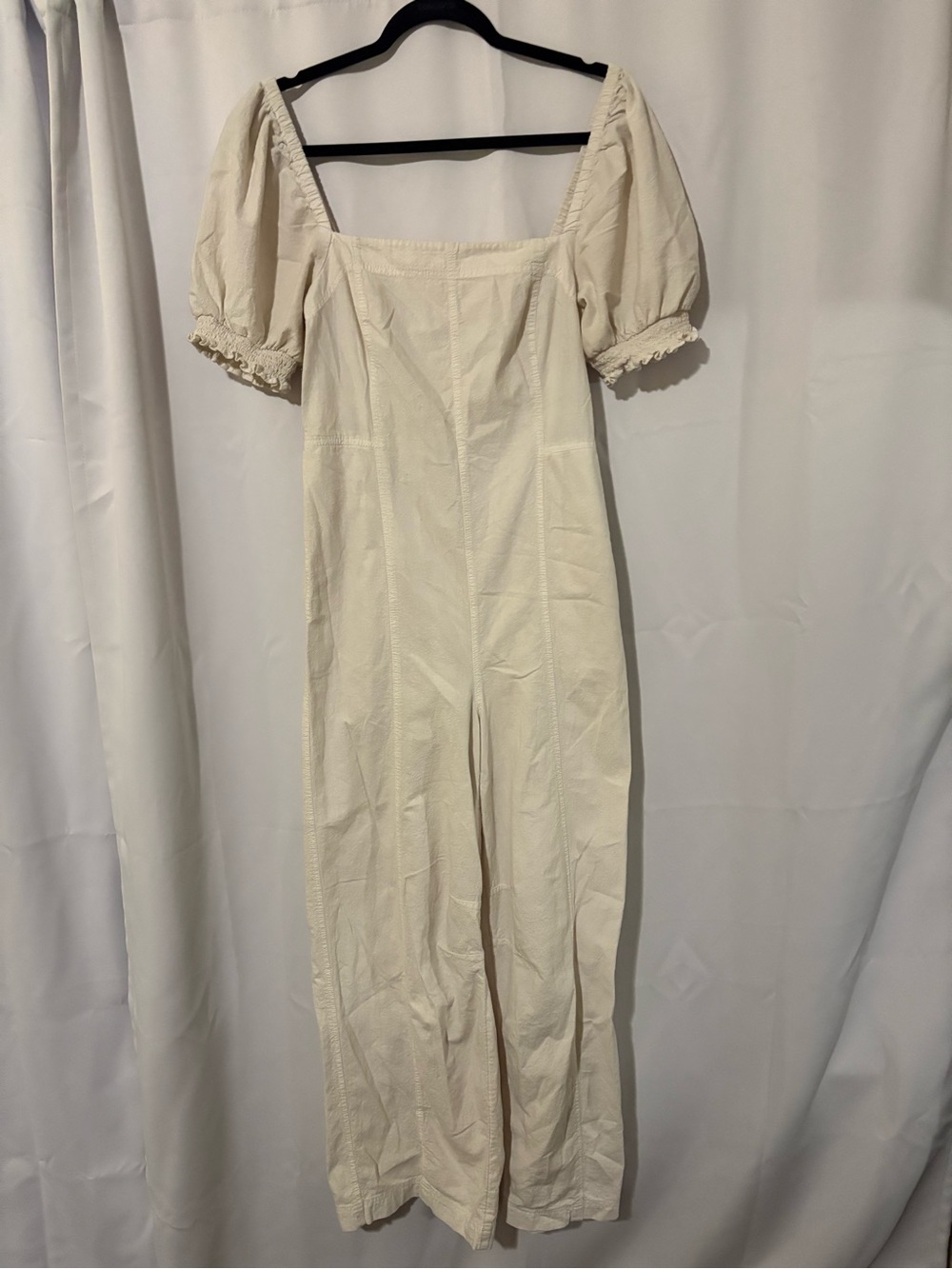 Free People Off-White Square Neck Jumpsuit puff sleeve